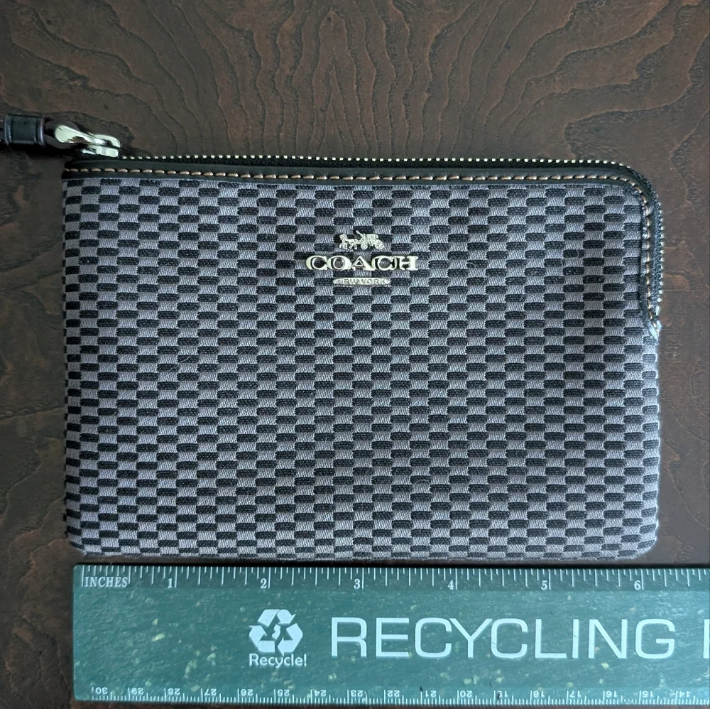 Coach Legacy Jacquard Wristlet Black and  Gray Checked Leather Strap